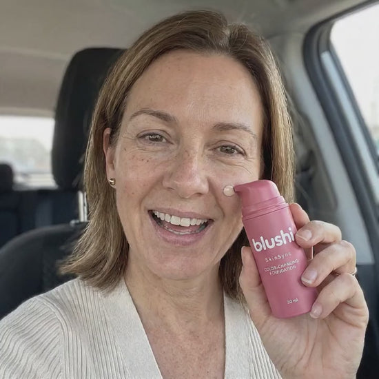 Applying Blushi SkinSync: a dot from the pink pump, blended in with fingertips